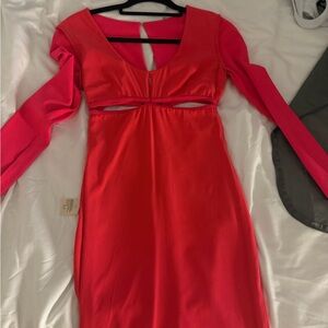 Alexander Wang Red Long-Sleeve Cutout Midi Dress